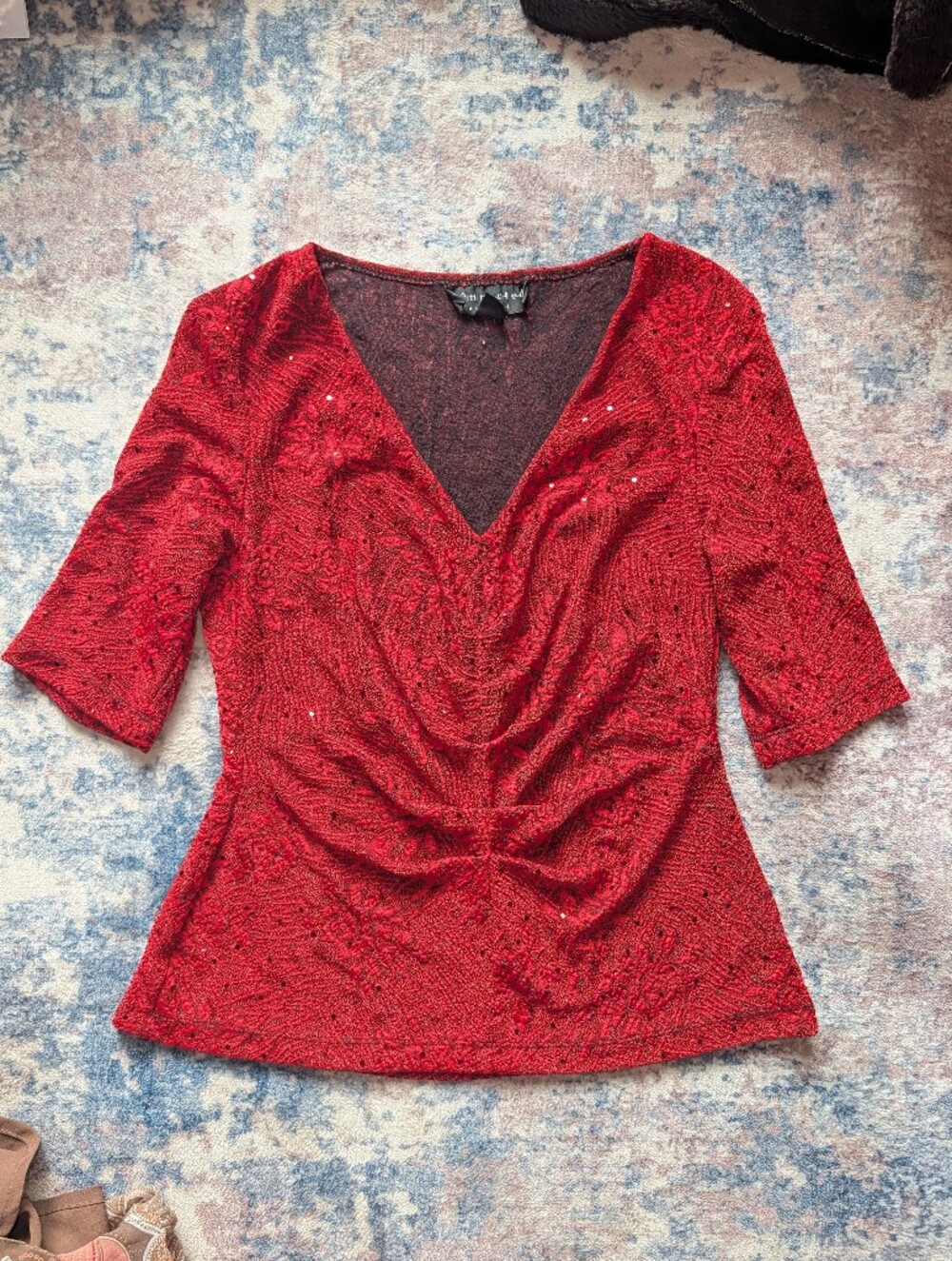 Romantic Red Scrunch Top w/ Sequins